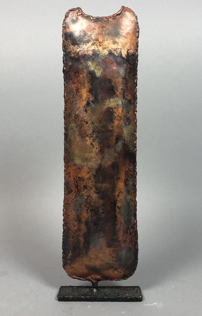 FANTONI Firenze for RAYMOR Modern Metal Sculpture: FANTONI Firenze for RAYMOR Modern Metal Sculpture. Tall welded metal pillow form vase on brutalist metal base. Base is marked Fantoni Firenze Italy. Paper Raymor label.-- Dimensions: H: 16.75 inches:
