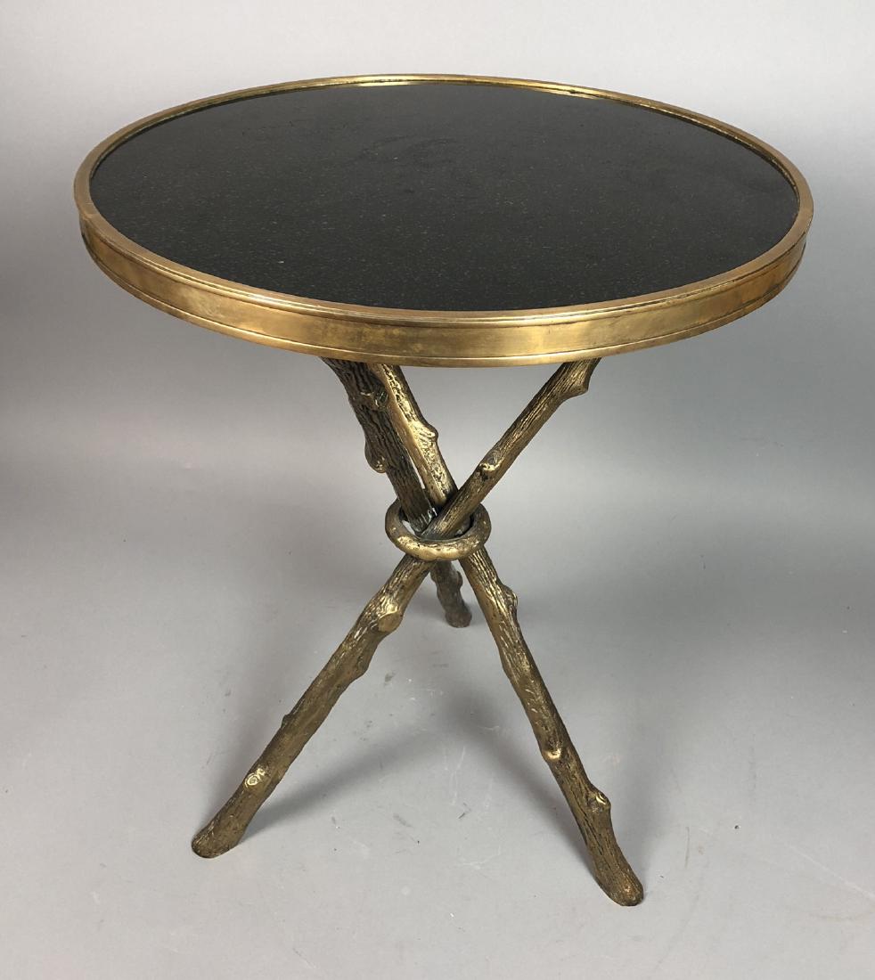 Brass Faux Bois Tripod Side Table.  Round Granite (1 of 11)