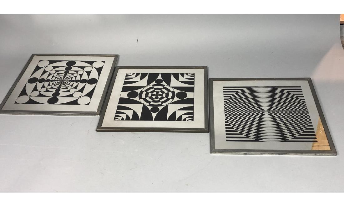 Set 3 Mid Century Modern Framed Op Art Mirrors wi (1 of 17)