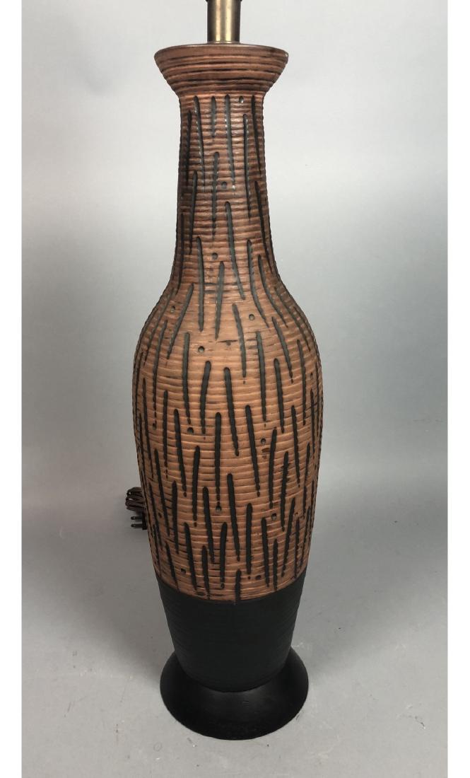 Tall Modernist Pottery Table Lamp. Ribbed red cla (1 of 8)