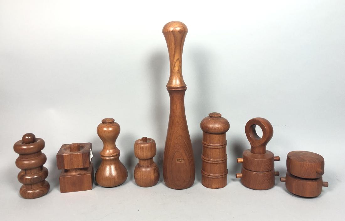 8pcs Dansk pepper mills. Danish Modern Teak. Tall: 8pcs Dansk pepper mills. Danish Modern Teak. Tallest 16in-- Dimensions: --- US Shipping charge: $50