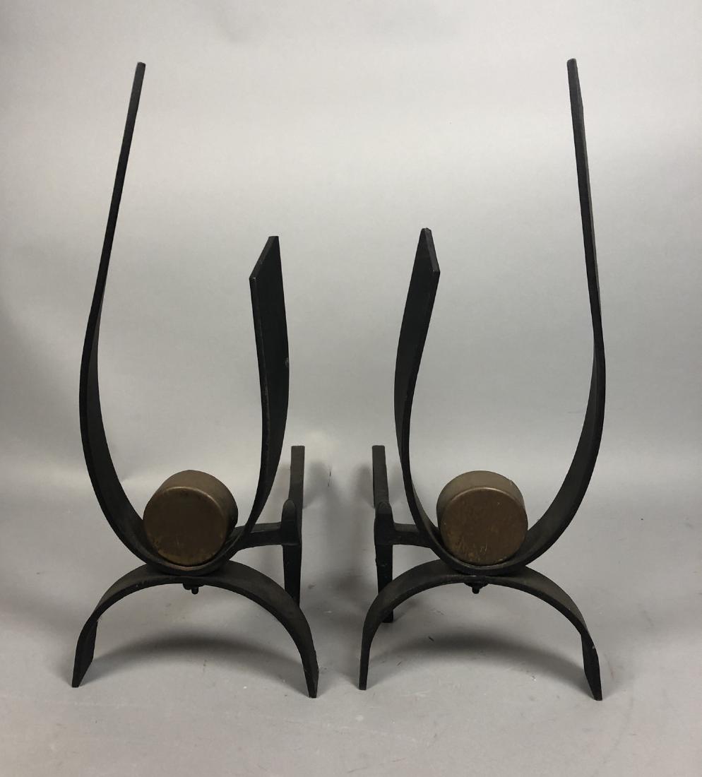 Pr DONALD DESKEY Modernist Andirons. Black Iron w (1 of 10)