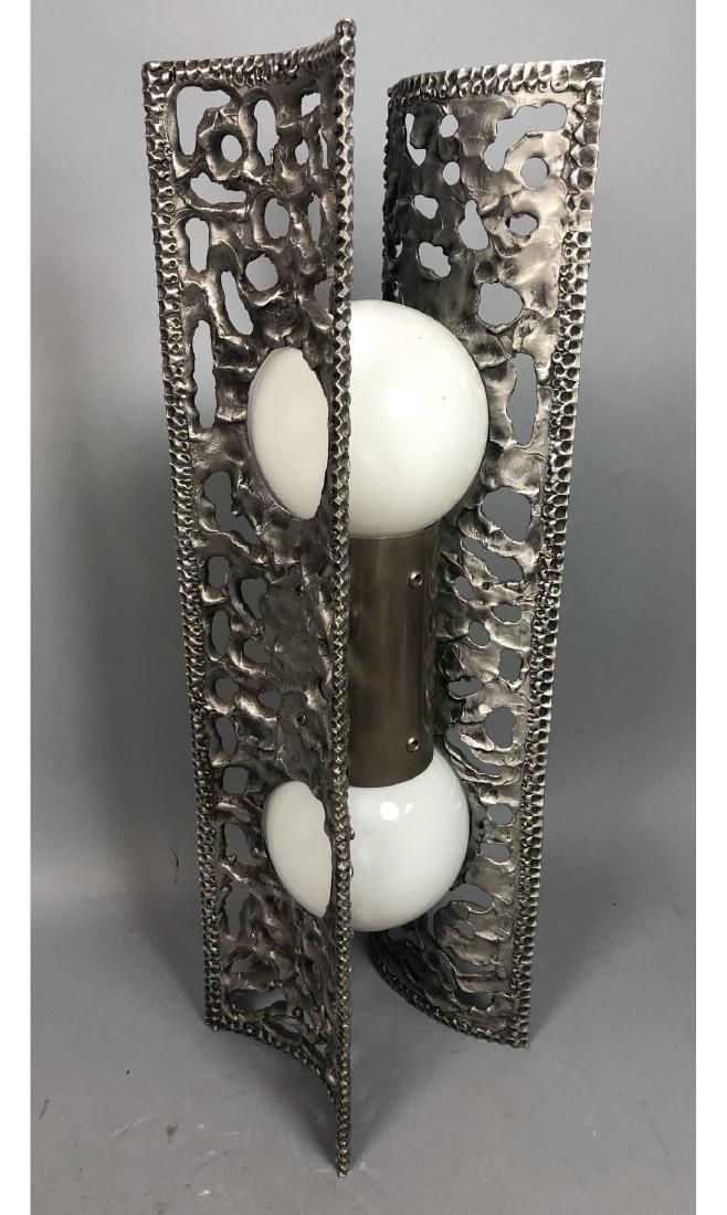 Brutalist Pewter Color Metal Table Lamp. 2 bowed (1 of 8)