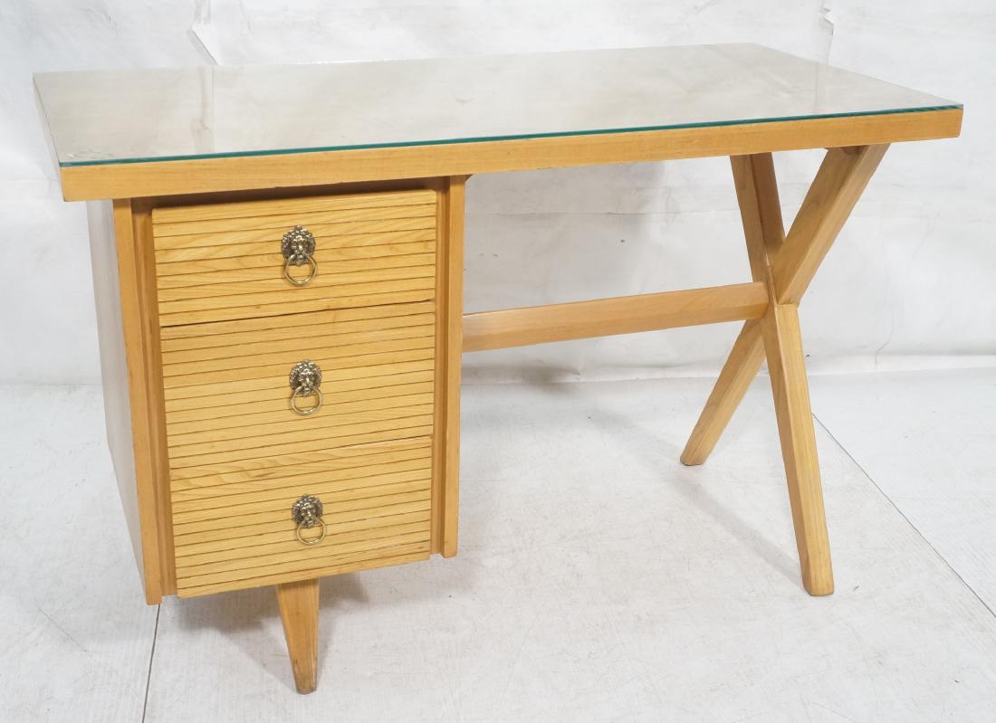 J.B. VAN SCIVER Modernist Blond Wood Desk. 3 draw (1 of 11)