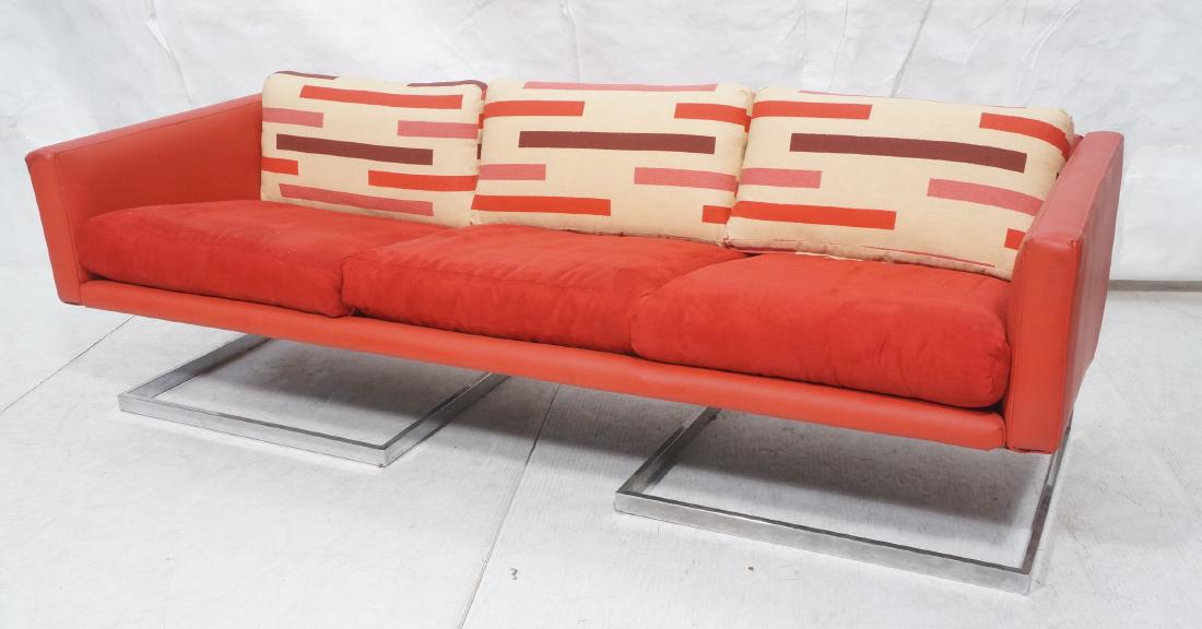 MILO BAUGHMAN Chrome Frame Red Sofa Couch. (1 of 10)