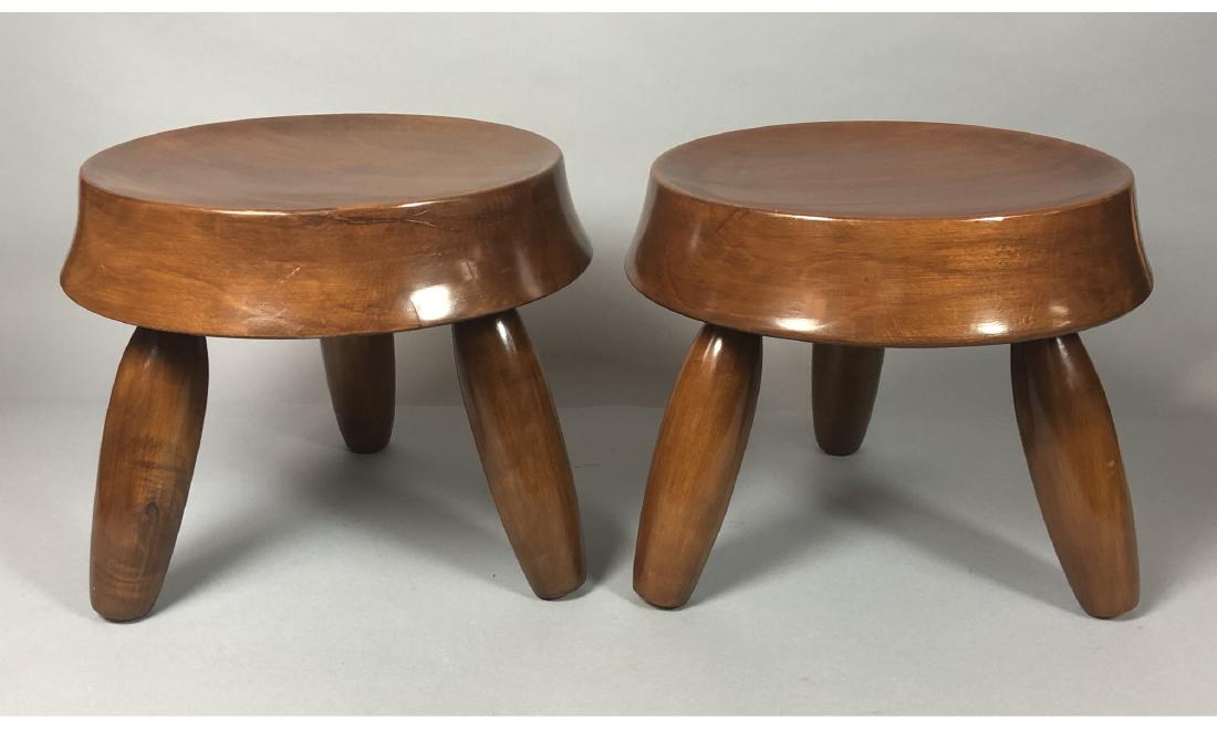 Pr Modernist Wood Tripod Stools Ottomans. Round s (1 of 6)