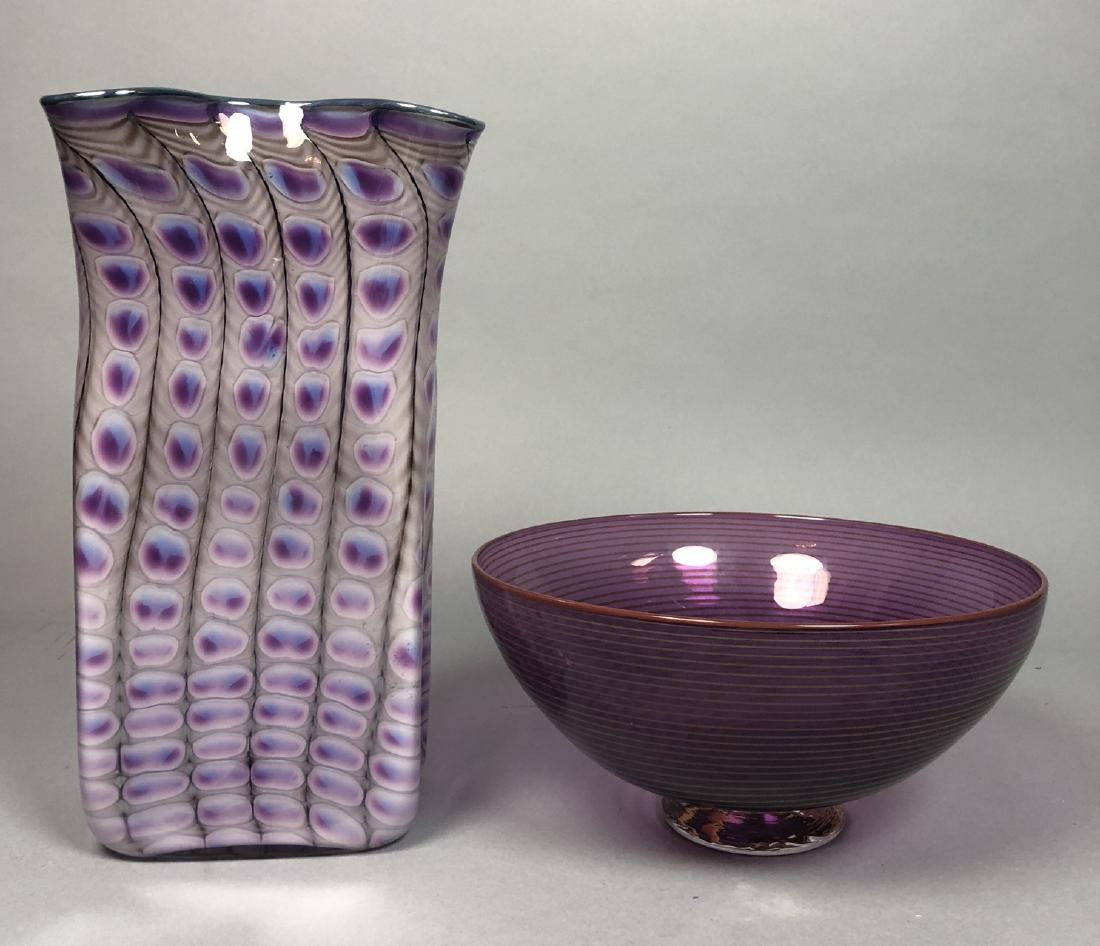 2pc Art Glass Lot. Tall vase and Round Bowl. Both (1 of 6)