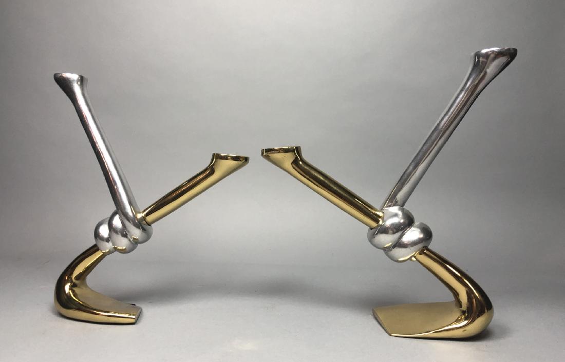 Pr Modernist Decorator 2 Tone "Y" Candlesticks. T (1 of 8)