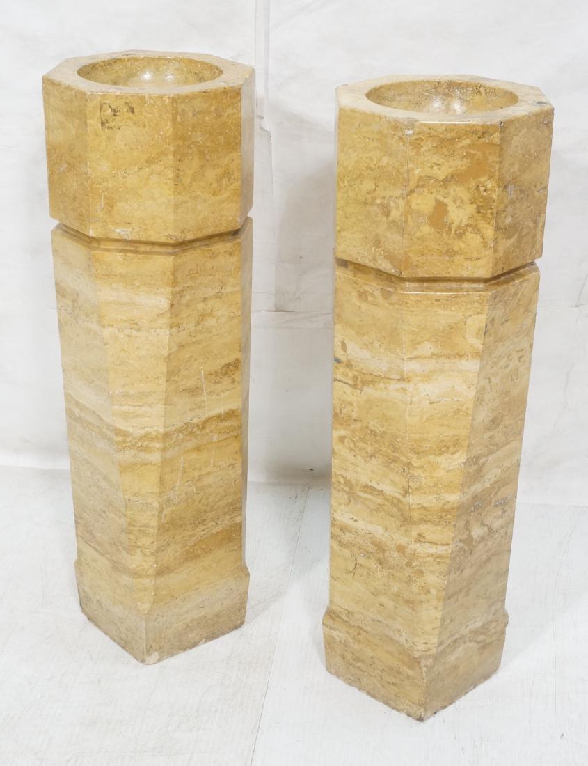 Pr Heavy Marble Pedestal Bowl Stands. Faceted col (1 of 12)