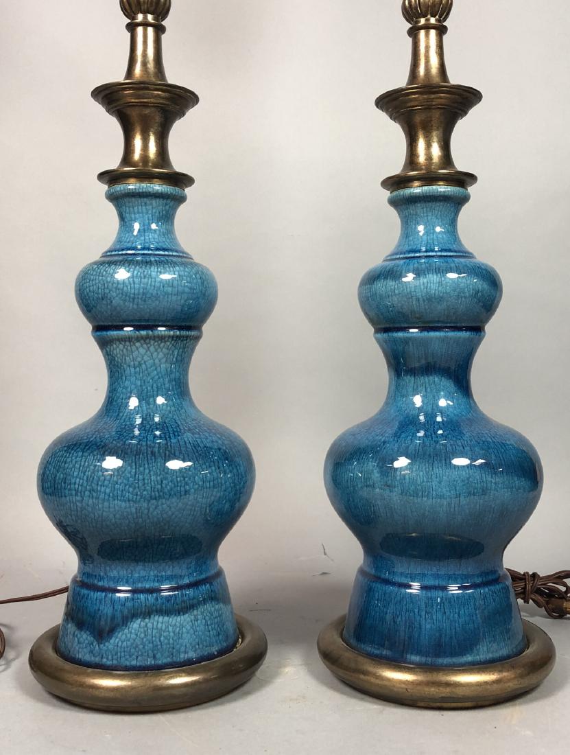 Pr Aqua Glazed Ceramic Table Lamps. Modernist pot (1 of 10)