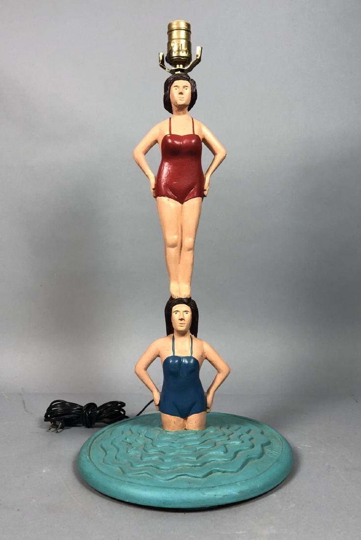 HUNECK 1993 Figural Table Lamp. 2 female swimmers (1 of 6)
