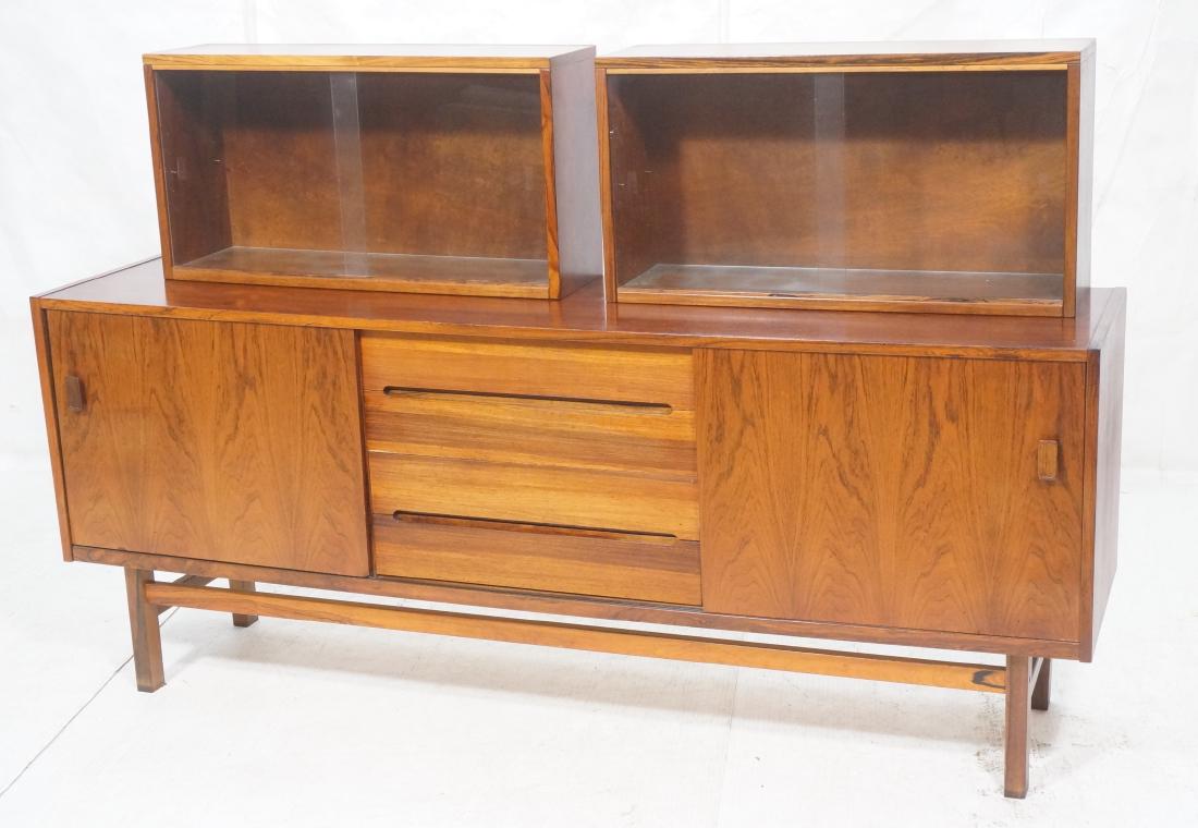 3 part Modernist Rosewood Credenza China Cabinet. (1 of 13)