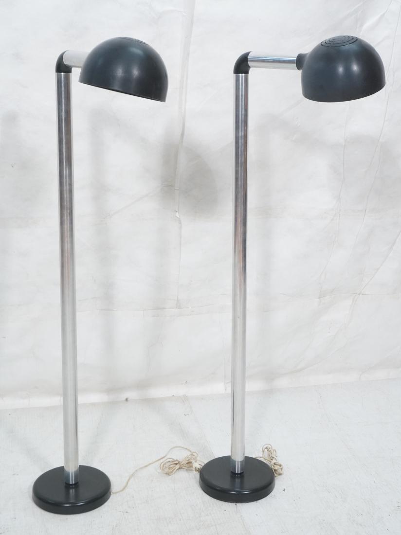 Pr ROBERT HAUSSMANN Chrome L Arm Floor Lamps. Des: Pr ROBERT HAUSSMANN Chrome L Arm Floor Lamps. Designed for SWISSLAMPS. Thick chrome tube with molded black plastic base, elbow and shade. Marked Swisslamps International.-- Dimensions: H: 53 inches: W