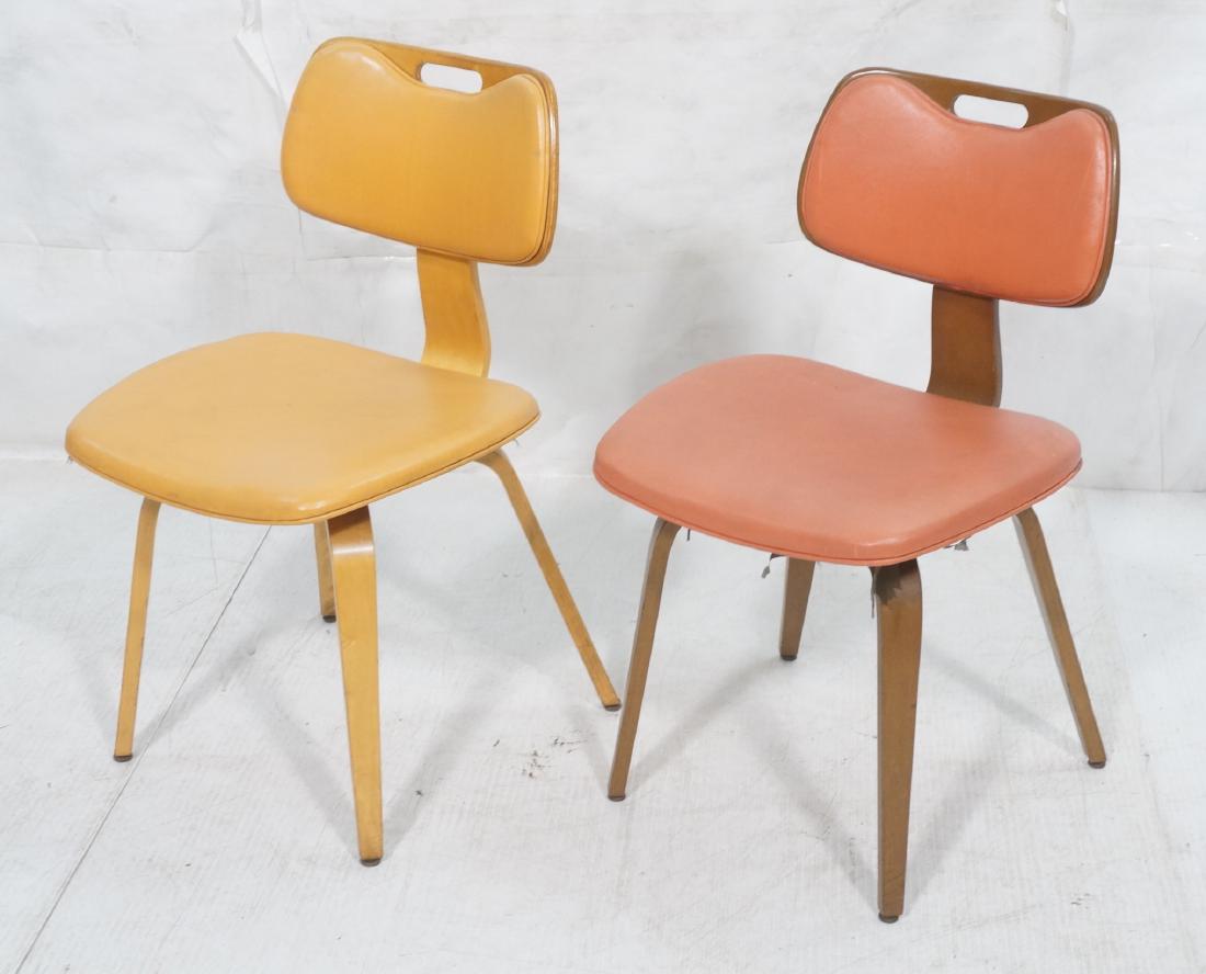 Pr THONET Laminated Wood Side Chairs. Sherbet vin: Pr THONET Laminated Wood Side Chairs. Sherbet vinyl seats. Thonet label.-- Dimensions: H: 31.5 inches: W: 18 inches: D: 20.5 inches ---