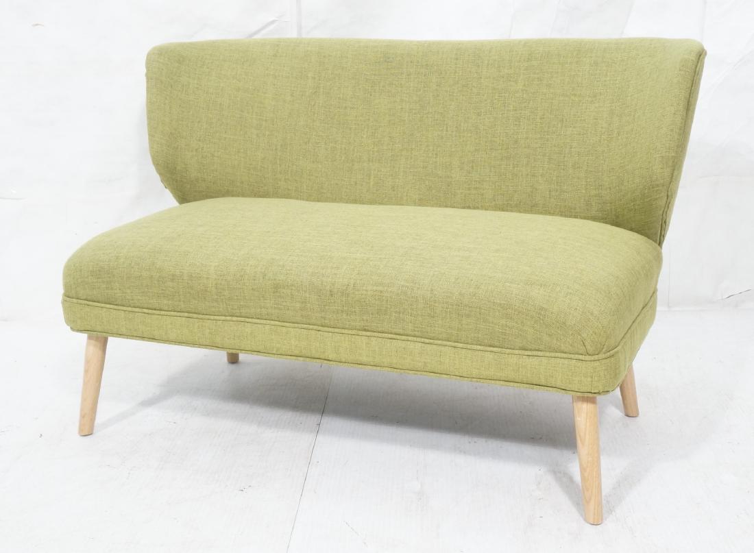 Modernist Green Fabric Love Seat Settee. Blond wo (1 of 8)
