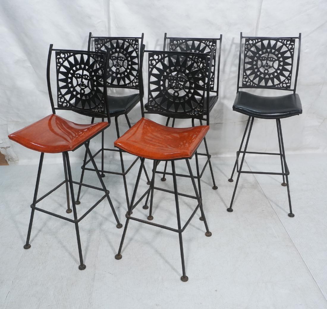 5pc ARTHUR UMANOFF Bar Stools. Sun Face Backs. Tw (1 of 9)