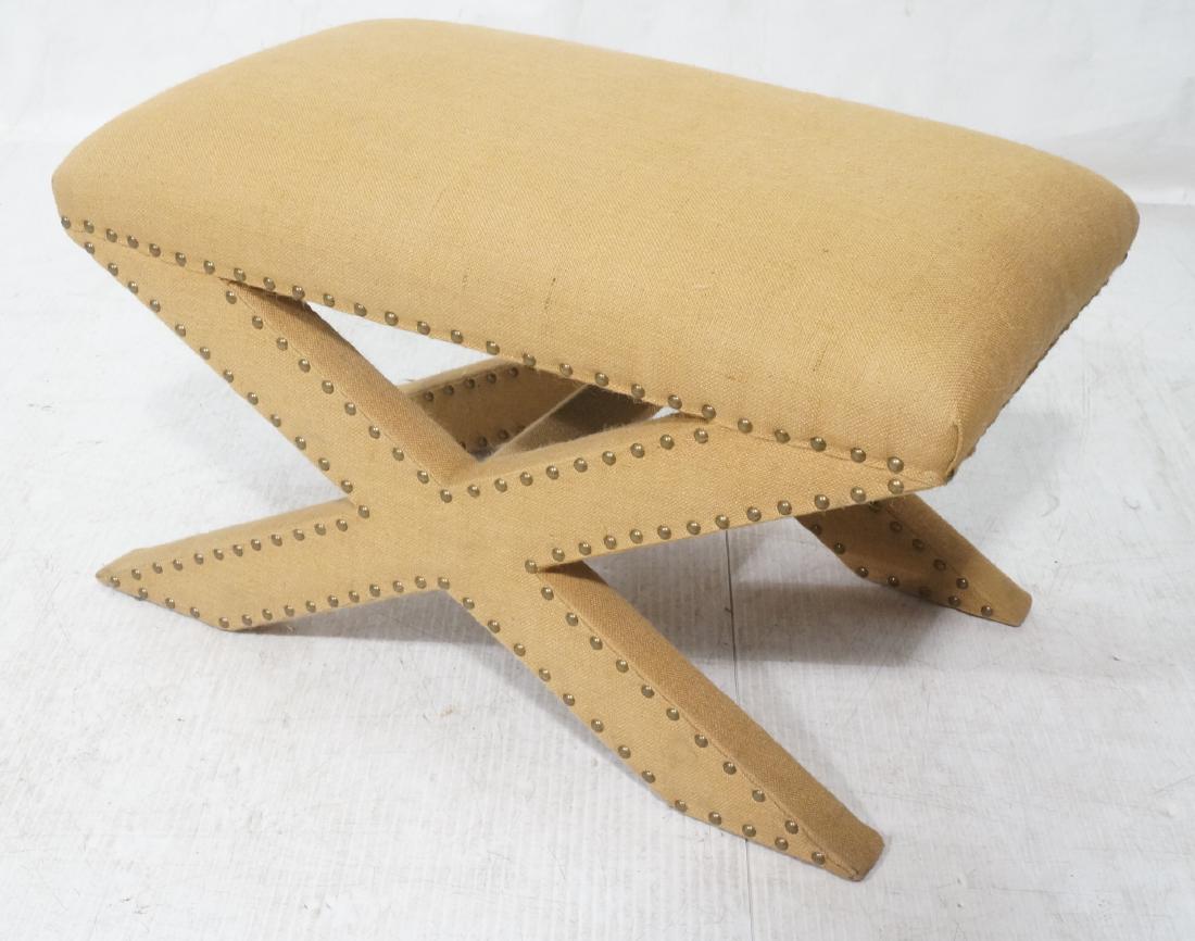 X Based Burlap Brass Tack Bench. (1 of 8)