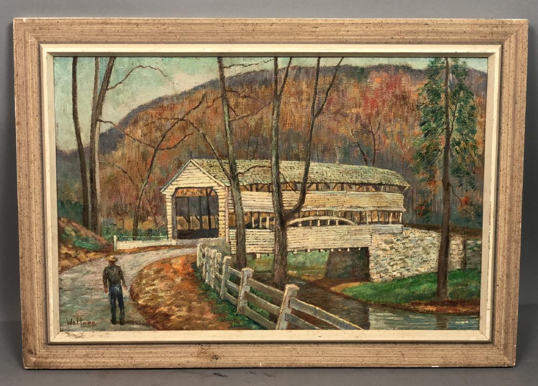 WAITERS Impressionist Covered Bridge Painting. Si (1 of 9)