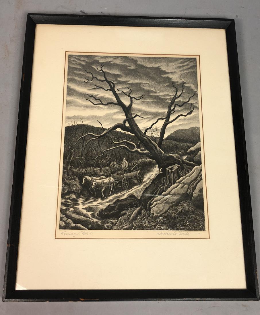 JACKSON LEE NESBITT WPA Style Lithographic Print.: JACKSON LEE NESBITT WPA Style Lithographic Print. "Evening in March" | width Horse drawn wagon through barren19.9 landscape. Pencil signed.-- Dimensions: Image Size: H: 12.5 inches: W: 9.25 inches ---