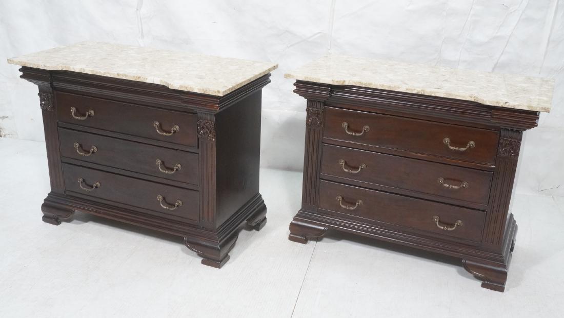 Pr Marble Top Bachelors Chests. Dark wood finish