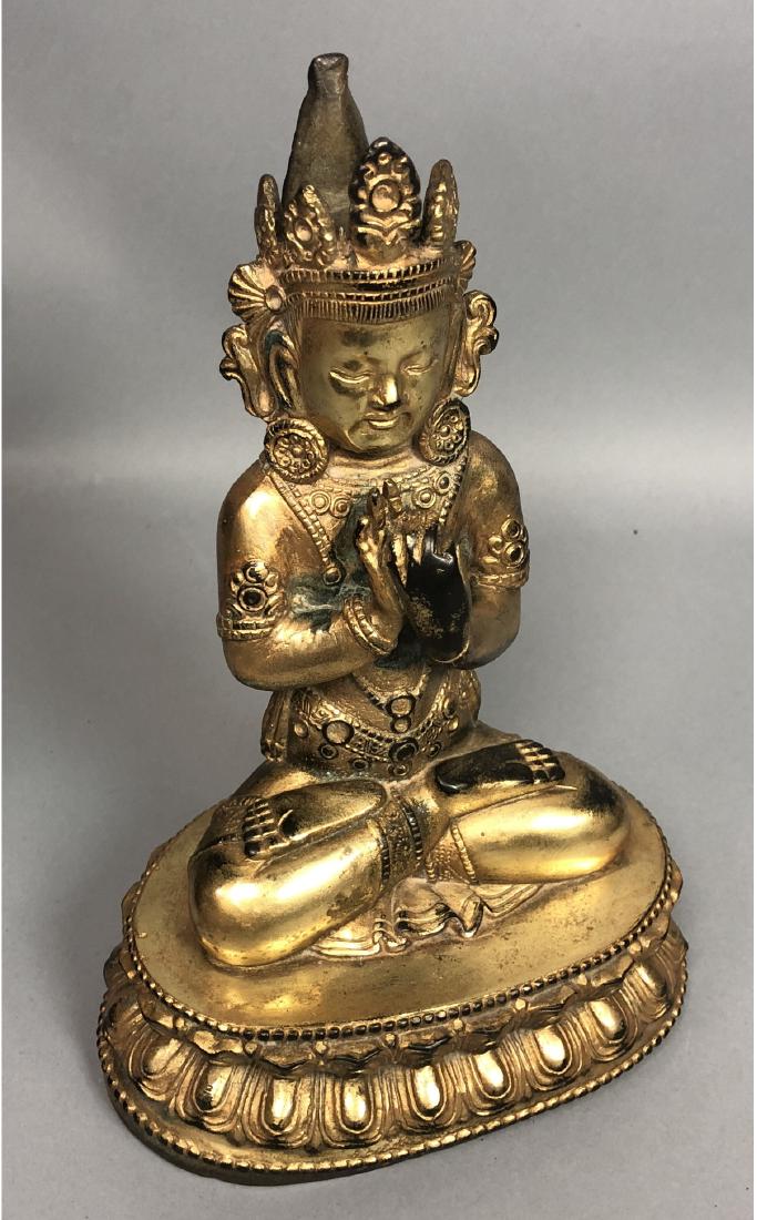 Gilt Metal Asian Deity Table Sculpture. Jeweled f (1 of 11)