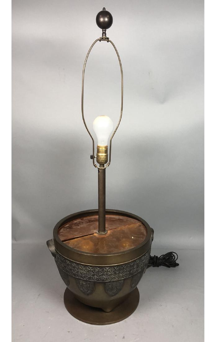 Large Asian Style Bronze Lamp. 3bulbs under ambe (1 of 8)