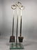 Modernist Brass & Glass Fireplace Tool Set. Thick - 2