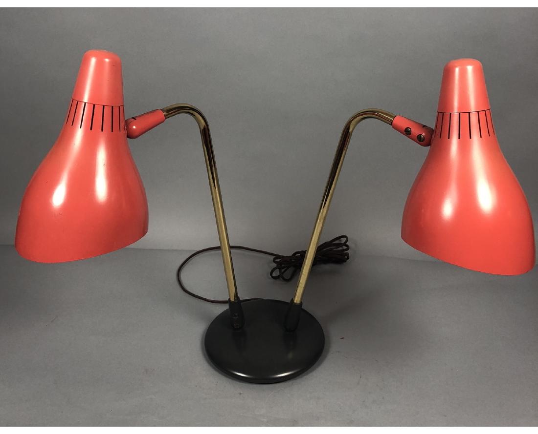 Modernist Coral & Gray Brass Two Shade Table Lamp (1 of 12)