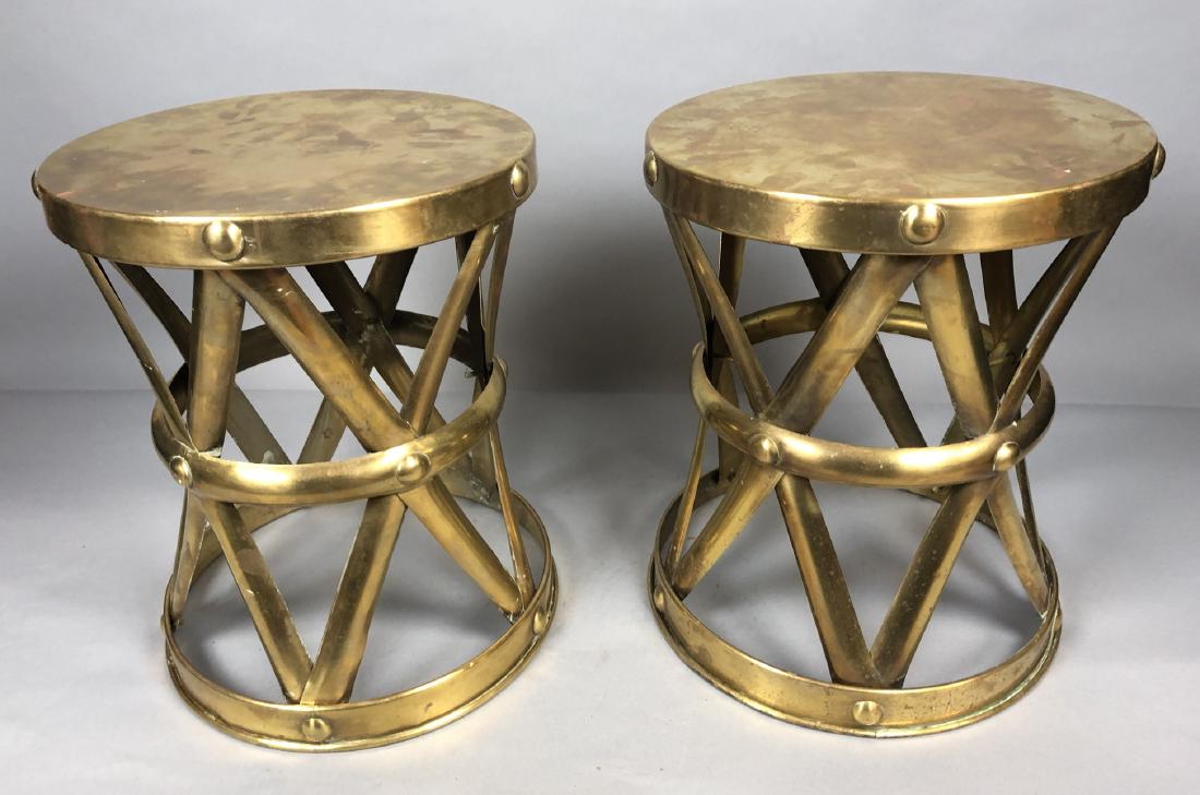 Pr SARREID Brass Modernist Corseted Stools Tables (1 of 5)