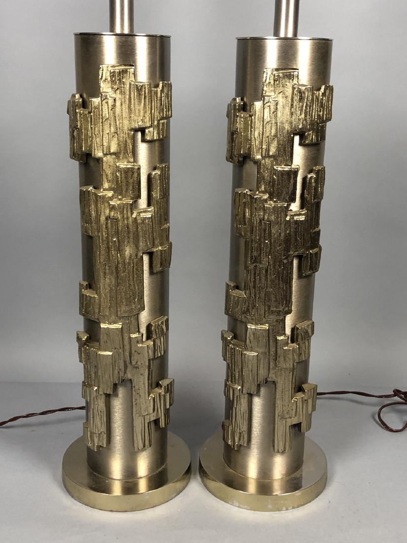 Pr LAUREL Brushed Metal Brutalist Table Lamps. Br (1 of 7)