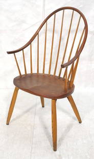 THOMAS MOSER Cabinetmaker Cherry Windsor Chair. T: THOMAS MOSER Cabinetmaker Cherry Windsor Chair. Tall back, tapered spindles with elegant sloped back and arms. Marked Thomas Moser Cabinetmakers Auburn Maine 1988 Bruce Bahrmann-- Dimensions: H: 41.5