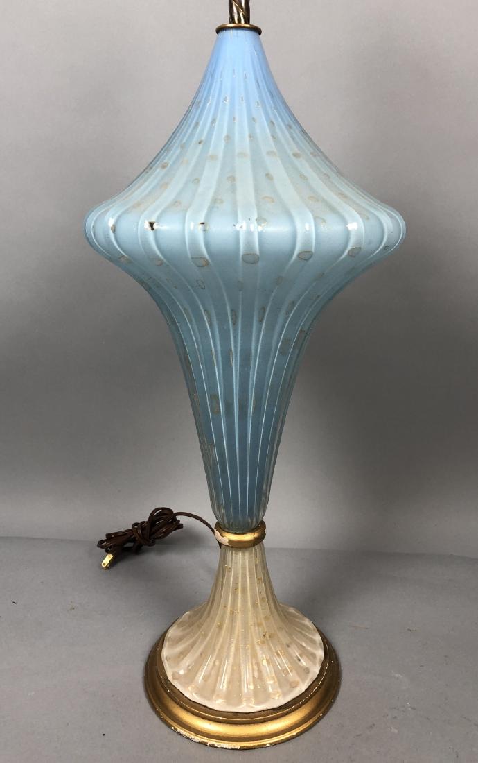 Blue Murano Art Glass Table Lamp. Flared blue gla (1 of 6)