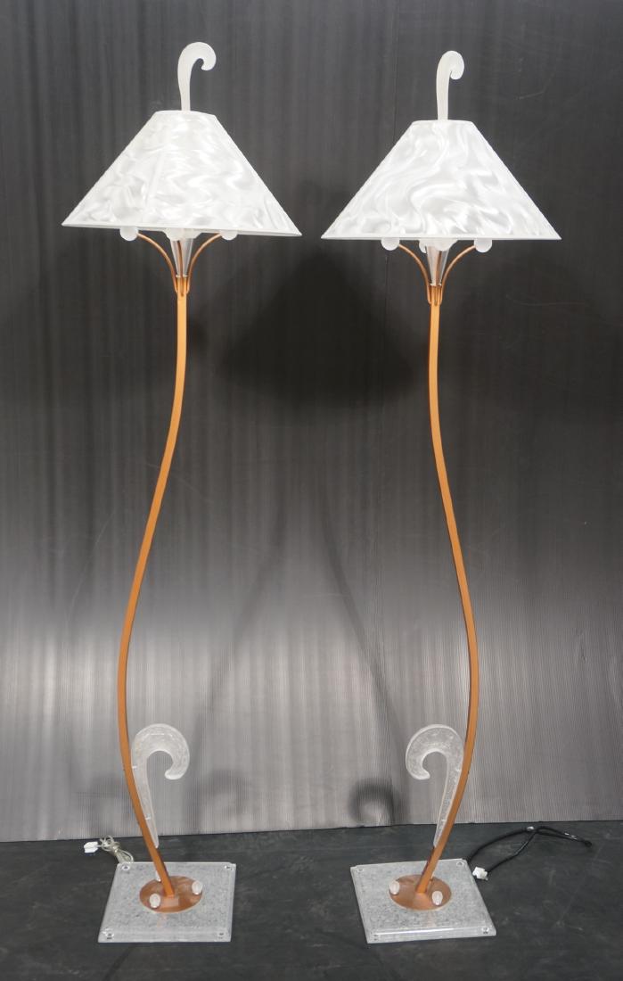 Pr Decorator Copper Tone Carved Lucite Floor Lamp (1 of 9)