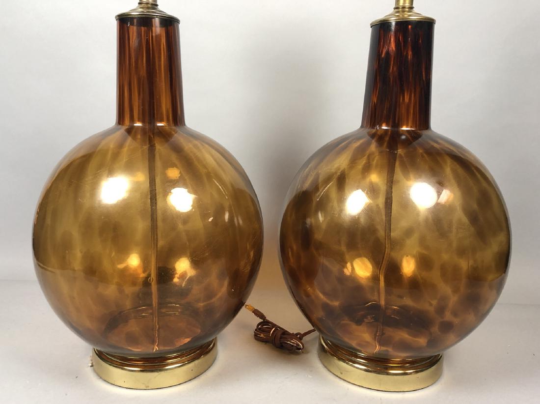 Pr Large Bulbous Tortoise Glass Table Lamps. Bras (1 of 9)