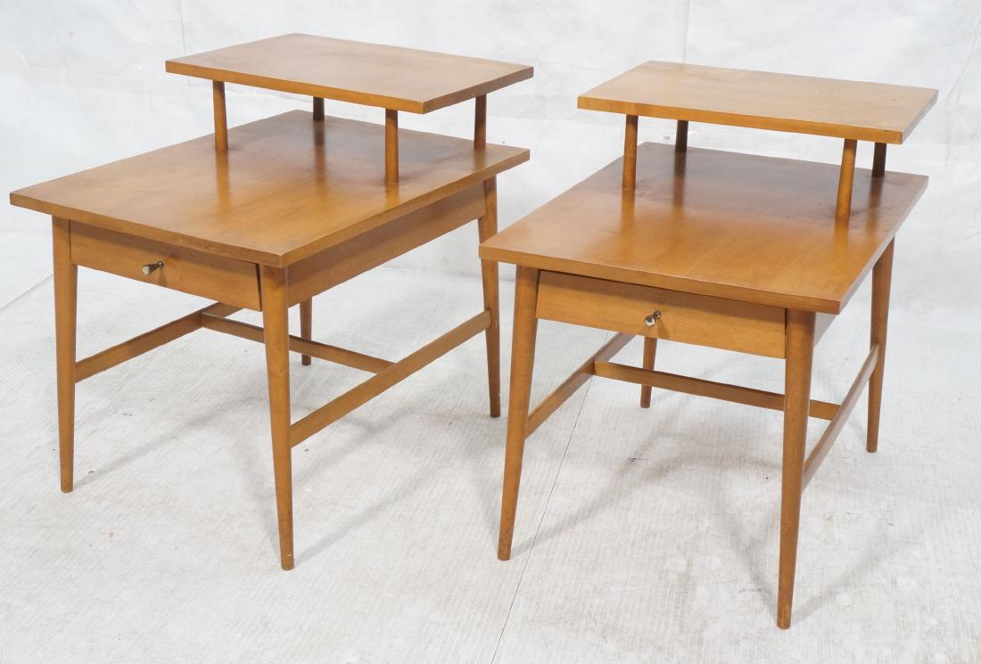 Pr PAUL MCCOBB Step End Tables. Maple side tables: Pr PAUL MCCOBB Step End Tables. Maple side tables, tapered peg legs, signature McCobb pulls. Branded Paul McCobb Planner Group. Winchendon.-- Dimensions: H: 24.5 inches: W: 19 inches: D: 26.5 inches -