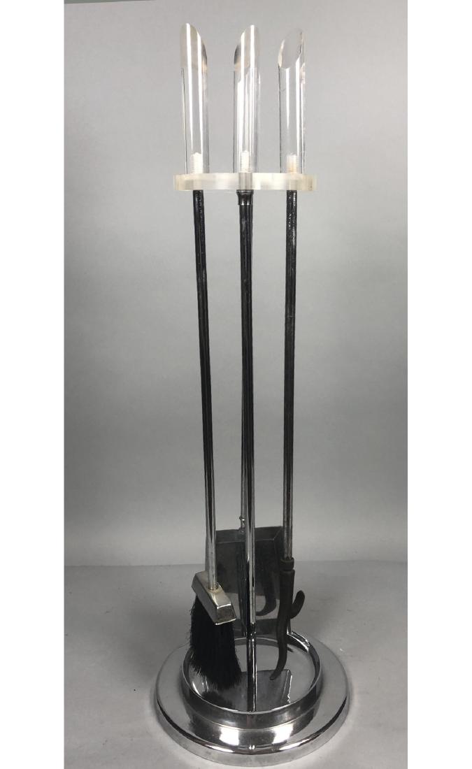 Modern Chrome Lucite Fireplace Tool Set. Stepped (1 of 8)