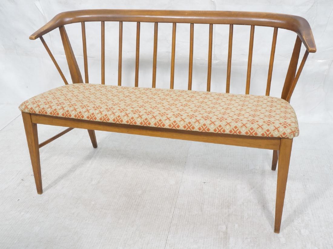 Modernist Spindle Back Love Seat Bench. Bowed bac