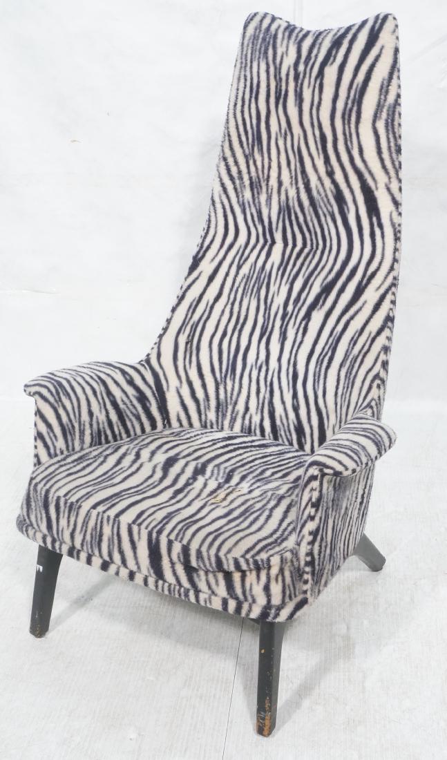 Adrian Pearsall Ebonized Lounge Chair Plush Zebra: Adrian Pearsall Ebonized Lounge Chair Plush Zebra fabric. Tall back and flared arms in faux zebra pile fabric. Ebonized legs and arched skirt.-- Dimensions: H: 47 inches: W: 31 inches: D: 28 inches --