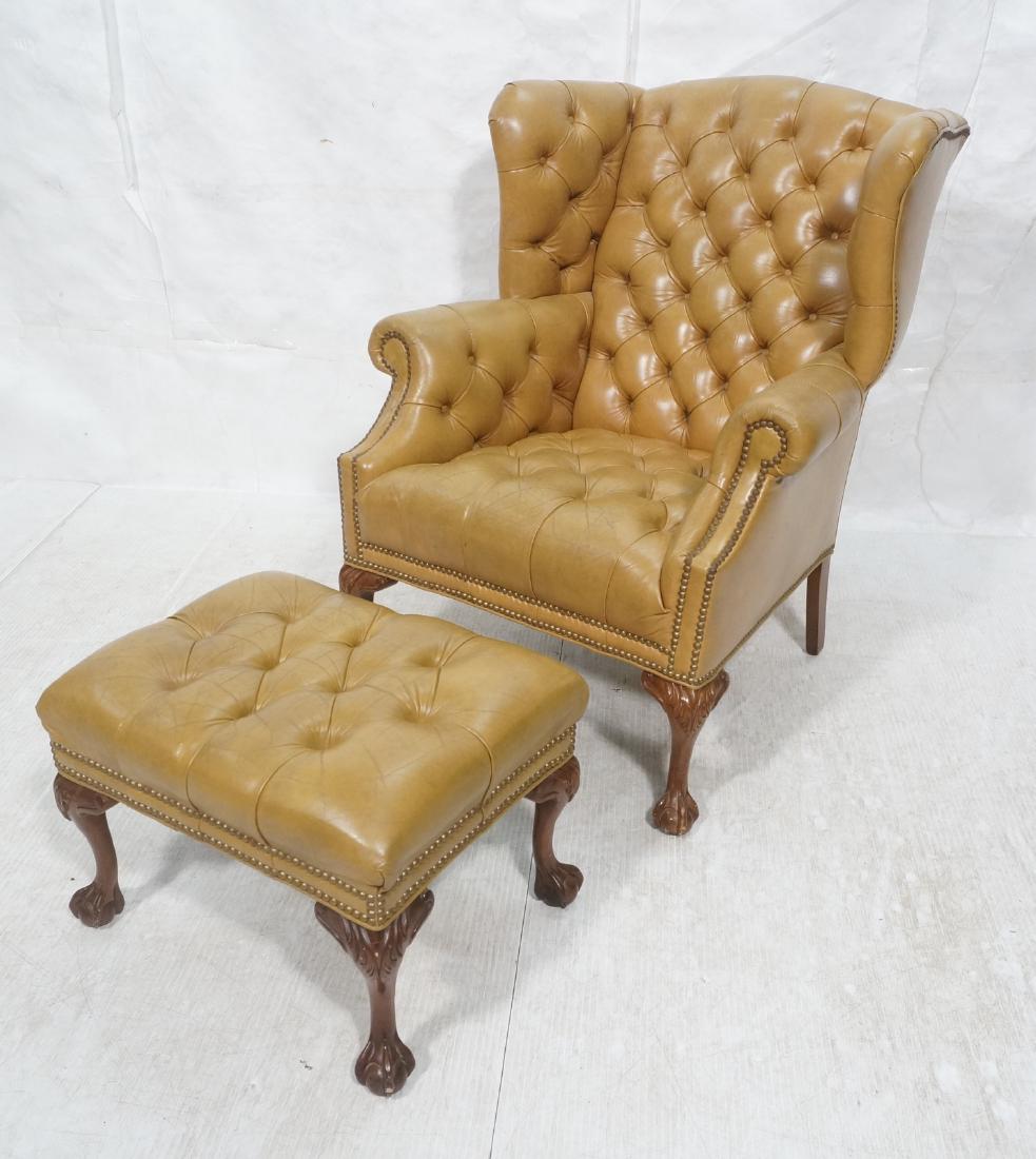 2pc Gold Leather Chesterfield Style Chair & Ottom (1 of 12)
