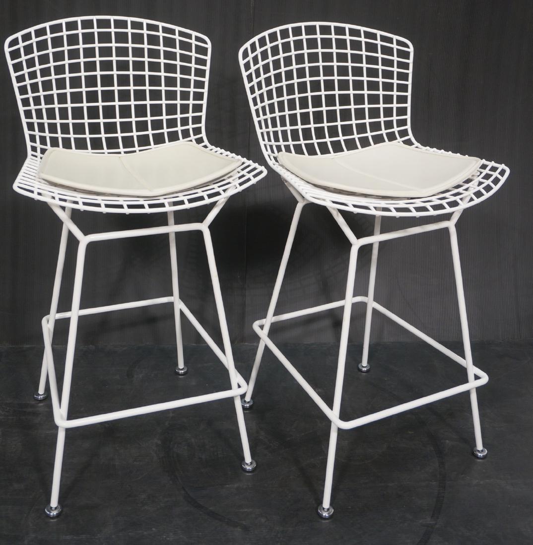 Pr KNOLL BERTOIA White Grid Bar Stools. White lea (1 of 8)