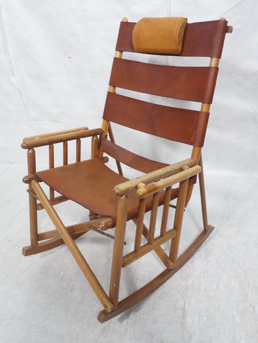 Folding Campaign Style Leather Rocker Rocking Cha (1 of 11)