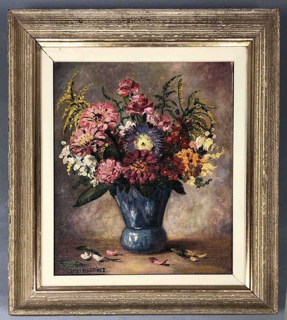 RAMOS MARTINEZ Signed Oil Painting Flowers in Blu: RAMOS MARTINEZ Signed Oil Painting Flowers in Blue Vase. Oil on canvas. Signed lower left. -- Dimensions: Image Size: H: 12 inches: W: 9.75 inches ---