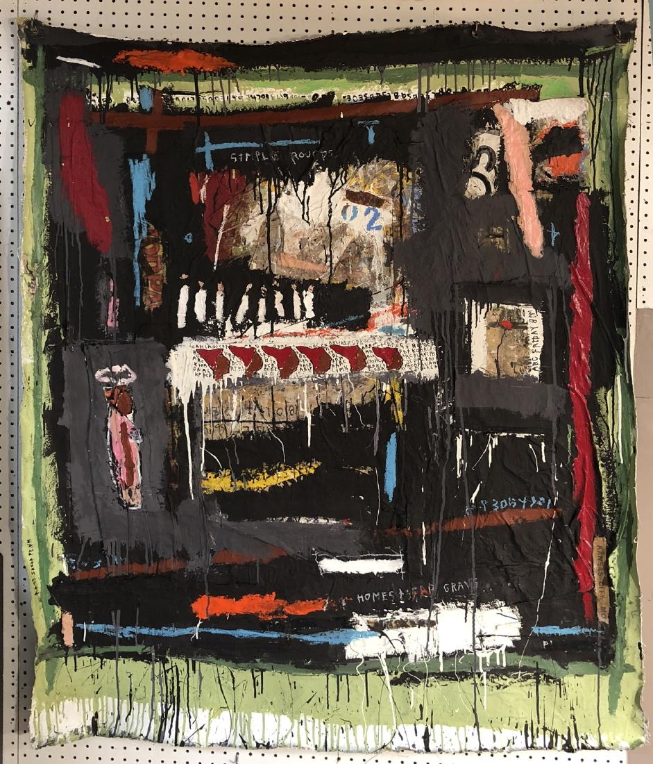 Mixed Media Paint and Collage on Canvas Tarp. Abs (1 of 6)