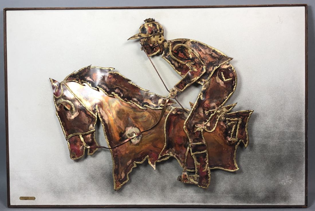 Framed Art Copper Metal Jockey on Horse. Welded e (1 of 5)