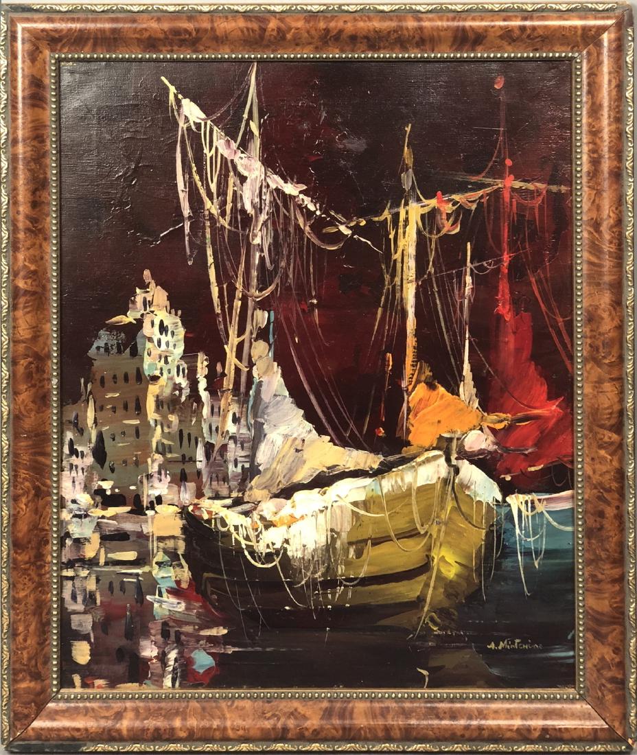 Abstract Oil Painting signed A. MINTCHINE. Boat s (1 of 5)