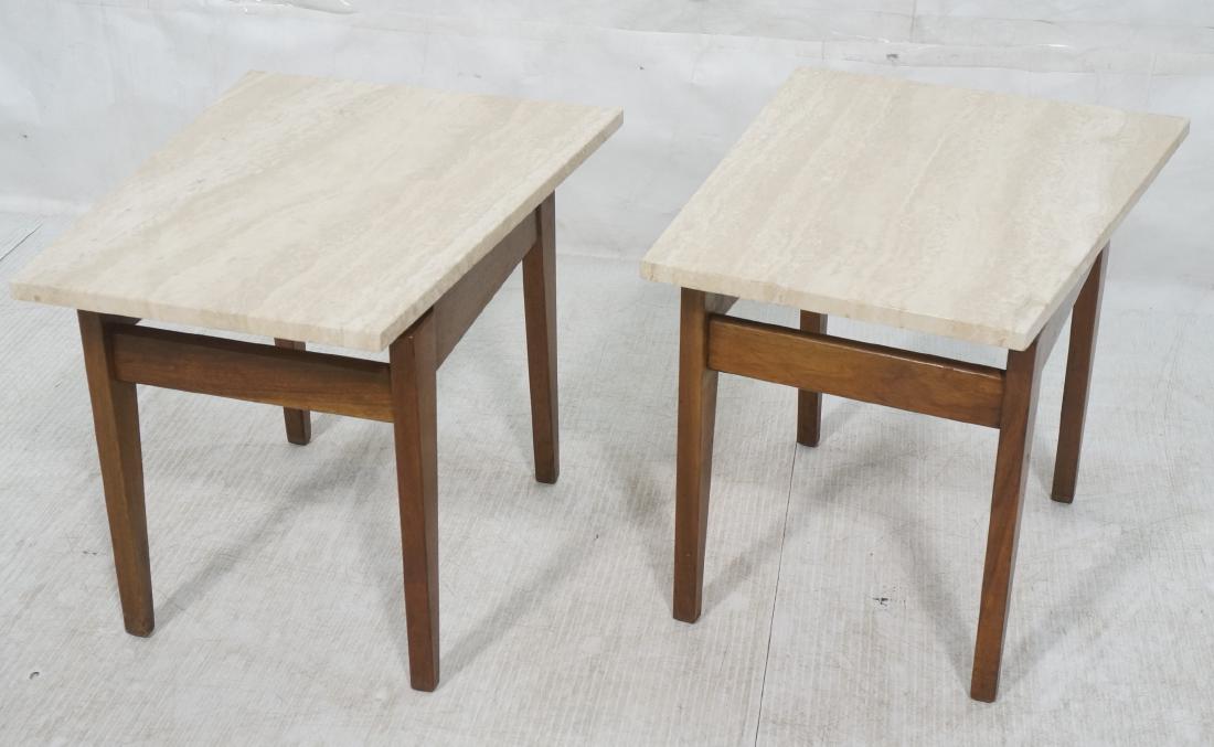 Pr JENS RISOM Trapezoidal Side Tables w Travertin (1 of 11)