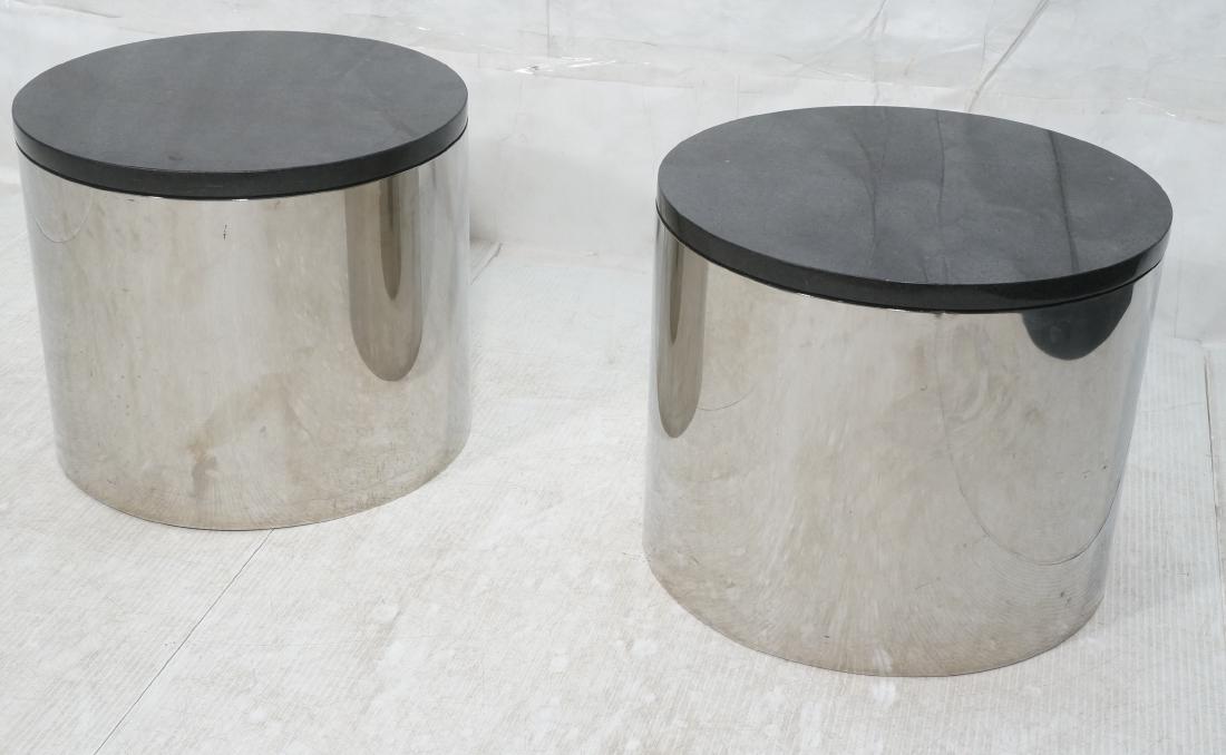 Pr Bruton  Marble Top Chrome Drum End Tables. 1" (1 of 10)