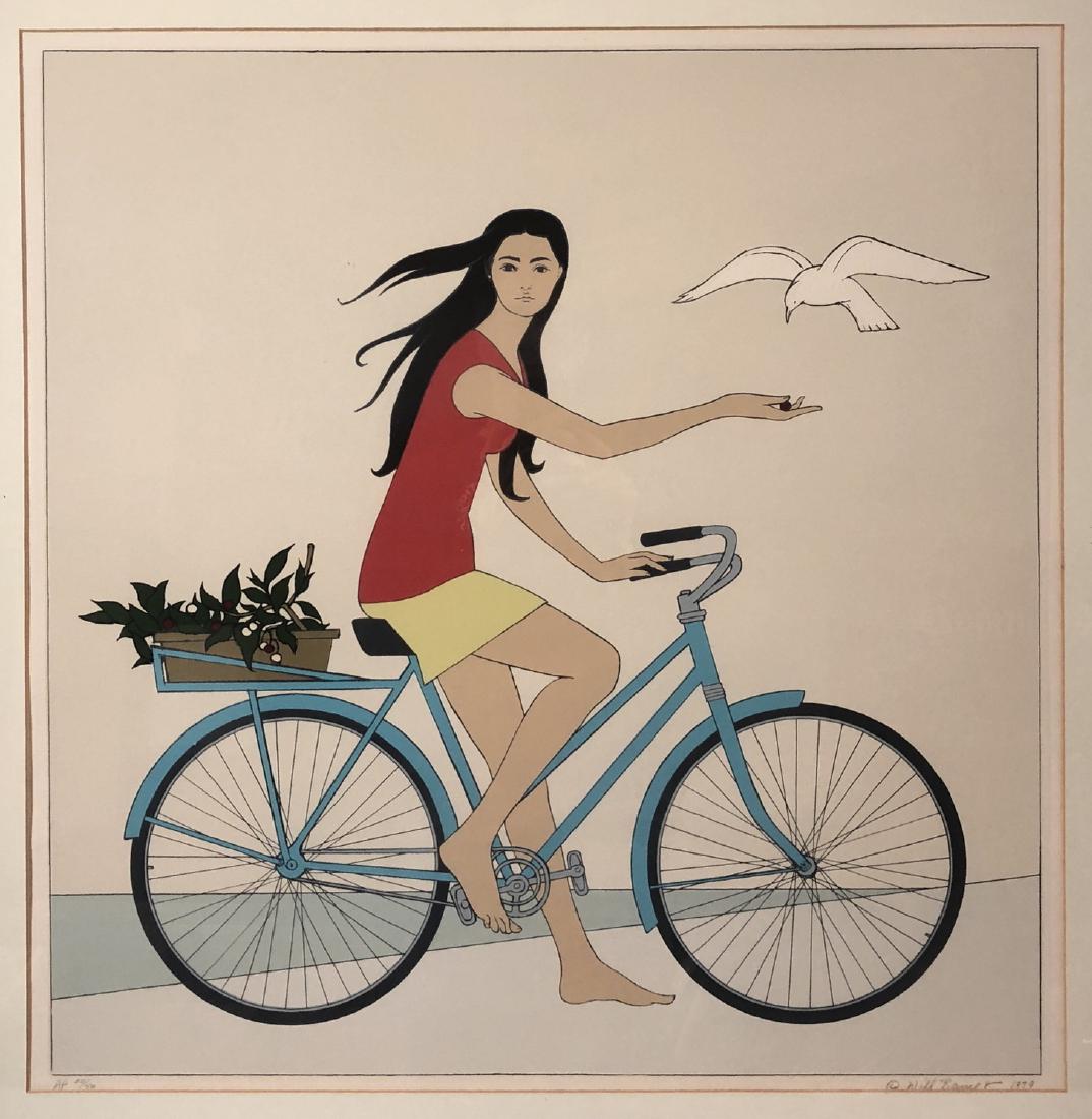 WILL BARNET 1979 Bicycle Print. Young girl riding (1 of 6)