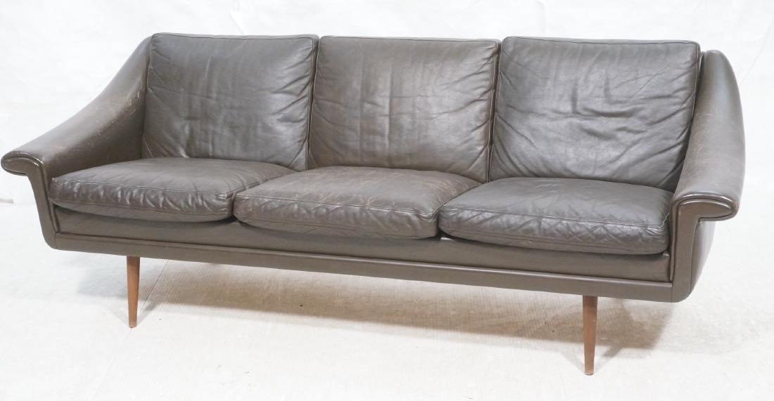 Danish Modern Brown Leather Modernist Sofa Couch. (1 of 10)