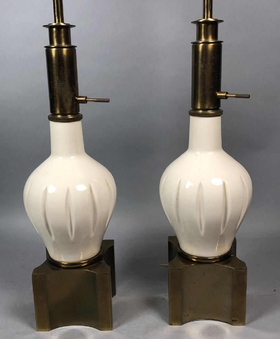 Pr STIFFEL Cream Ceramic Brass Table Lamps. Label (1 of 7)